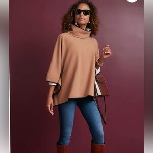 TUCKERNUCK Camel Leather Trim Funnel Neck Piper Poncho *NEW WITH TAGS*